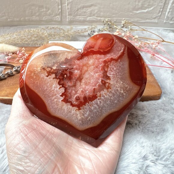 Gorgeous Carnelian Druzy Heart Carving - Picture 7 of 7